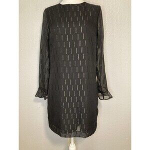 Banana Republic Black Dress 4 Sheer Long Ruffle Cuff Sleeve Metallic Mini Zip